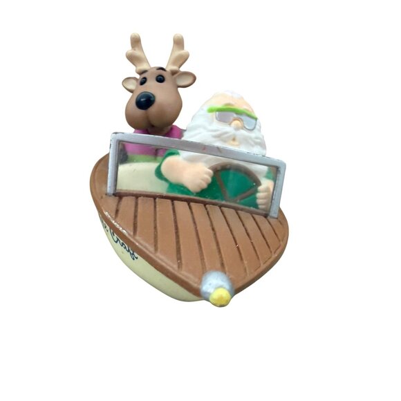 Santa & Reindeer Yacht Ornament Kringle Craft Boat Clip-On Decor - Picture 1 of 7